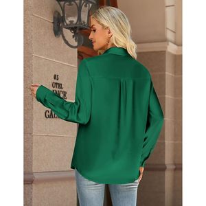 Blusa de Satén para Mujer, Manga Larga, Cuello en V, Botones, con Bolsillos, Estilo Casual para el Trabajo, Moda Otoñal - Product Image 4