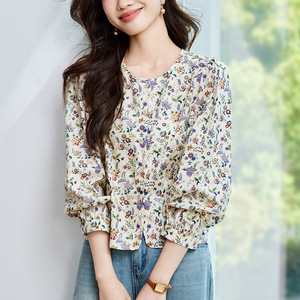 Cotton Floral Shirt Women's Long Sleeve 2026 Spring Pastoral Style Top Small Sweet Purified Cotton Shirt - Product Image 6