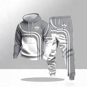 Set Sportivo da <span class=keywords><strong>Uomo</strong></span> in Stile Europeo e Americano con Stampa 3D, <span class=keywords><strong>Felpa</strong></span> con Cappuccio e Pantaloni Bicolore Decorati con Stelle - Product Image 4