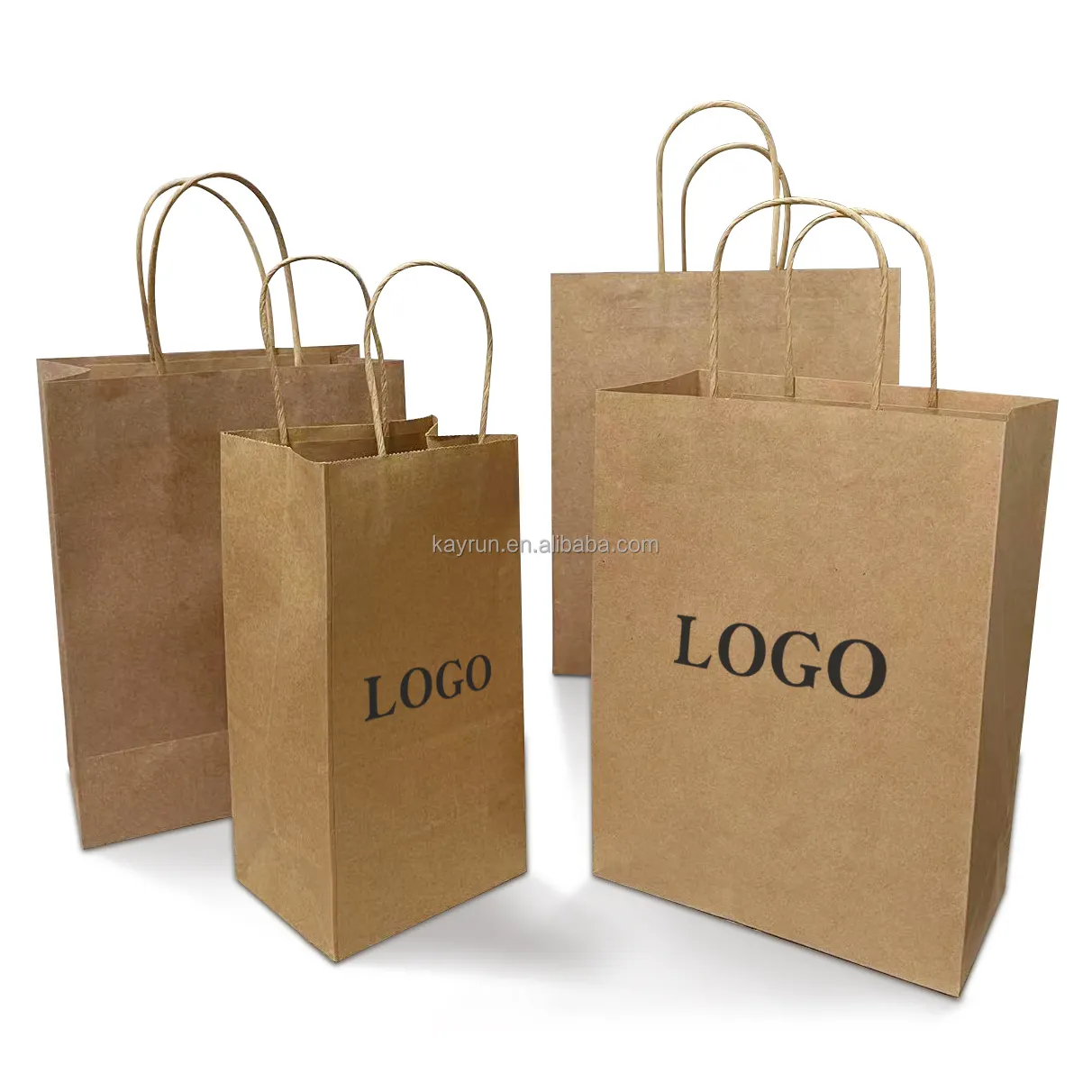 Оптовая продажа, упаковка для пищевых продуктов с индивидуальным принтом, коричневые бумажные пакеты из крафт-бумаги, белая сумка для творчества с витой ручкой