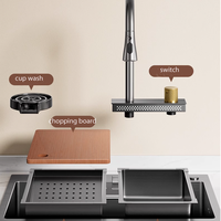Robinet d'évier de cuisine moderne noir en acier inoxydable 304 avec cascade nano faite à la main