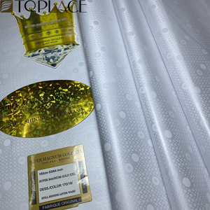 Tissu de Dentelle <span class=keywords><strong>Bazin</strong></span> 100 % Coton, 5 Mètres, Haute Qualité, Couleur Blanche, pour <span class=keywords><strong>Robe</strong></span> de Mariage ou de Soirée Nigériane - Product Image 2