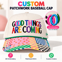 Topi Baseball 5 Panel dengan Patch Bordir Warna-Warni, Bahan Katun, Snapback, Dapat Disesuaikan, untuk Aktivitas Luar Ruangan
