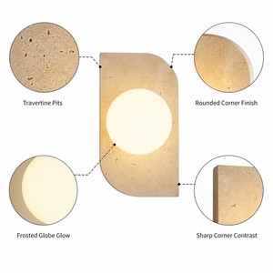 Lámpara de Pared LED de Vidrio con Piedra Travertino Amarilla Curvada, Portalámparas G9, Regulable, Arte Moderno, Minimalista, Decoración para Dormitorio y Hogar - Product Image 5