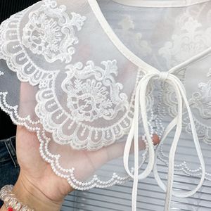 Nuovo Colletto Finto da Donna con Perline Frontali Staccabili, Striscia di Pizzo Ricamato a Doppio Strato con Volant, Sciarpa e Scialle - Product Image 6