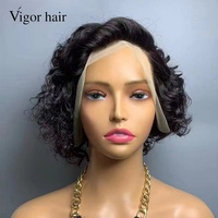 Perruque Courte Pixie en Gros, Perruque Frontale en Dentelle Sans Colle 13x4, Perruques Bouclées en Cheveux Humains Vierges Naturels pour Femmes Noires
