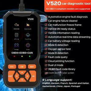 OBD2 đầy đủ chức năng ELM327 V520 OBDII đọc mã 12V xe công cụ Chẩn đoán Máy quét 1 năm mới nhất Tiếng Anh Detector <span class=keywords><strong>Analyzer</strong></span> - Product Image 2