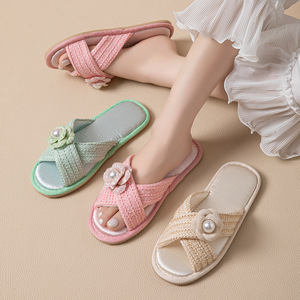 Sen Tian Home – <span class=keywords><strong>Tongs</strong></span> d'été respirantes en <span class=keywords><strong>tissu</strong></span> perlé et camélia, style japonais, à bout ouvert, pour <span class=keywords><strong>femme</strong></span> - Product Image 4