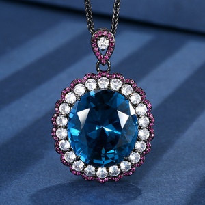 Vintage Eco-friendly Copper 18*20mm Red Zircon High Quality Black Gold Plated Necklace and <b>Ring</b> <b>Set</b> for <b>Women</b> - Product Image 4