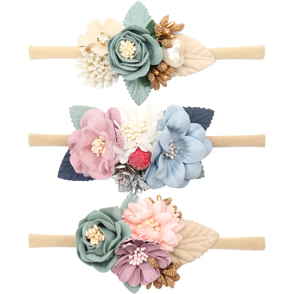 Flower Crown Soft Elastic Nylon Hairband Wedding Festival Headbands for Baby