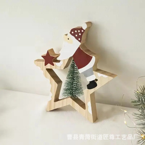 Ornements en bois, décorations créatives transfrontalières en bois en forme de bonhomme de neige pour Noël, décorations pour la maison. - Product Image 3