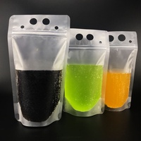 Sac d'emballage refermable en plastique transparent mat de 500 ml pour boissons froides avec paille