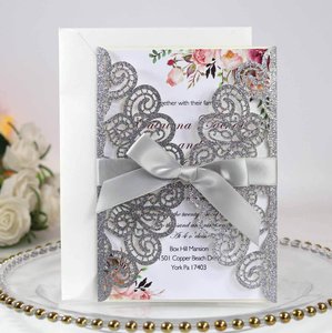 Juego de Invitaciones de Boda de Lujo en Oro Rosa con Corte Láser y Lazo Rosa Personalizado para Ceremonia de Compromiso - Product Image 2