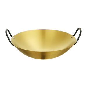 304 Stainless Steel Soup <b>Pot</b> Thickened <b>Induction</b> Compatible 1.1L-2L Restaurant Style Stir Fry Pan With Golden Handles - Product Image 2
