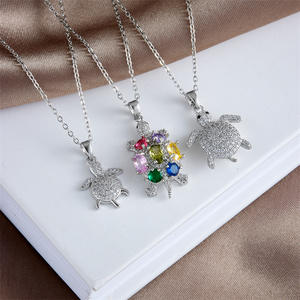 Hawaiiaanse Oceaan Stijl Kleurrijke Zirkonia Diamant Schildpad Ketting Rvs Ketting Ketting Ketting Sieraden - Product Image 2