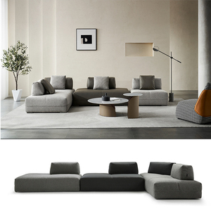 أريكة إيطالية بسيطة على شكل حرف L بدون ظهر أو مسند للذراعين، مصنوعة من القماش أو الجلد الأصلي أو الإسفنج، أريكة سرير للمنزل بأرجل خشبية - Product Image 2