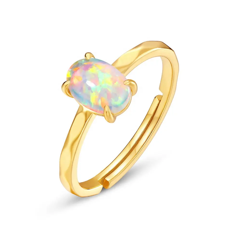 925 Sterling Silver Big Stone Ring Jewelry Factory Wholesale Women Oval Shape Synthetic Opal Ring
