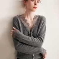 Cardigan en cachemire personnalisé, col en V, boutons en dentelle, cardigan en laine pour femme, printemps