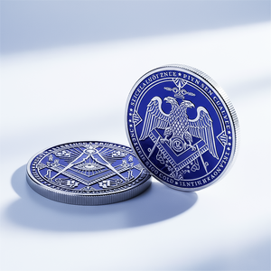 Moneta Massonica all'ingrosso, rotonda, in lega di zinco, ferro, placcata e stampata con logo personalizzato, modello moneta vuota, effetto oro antico, argento, rame - Product Image 1