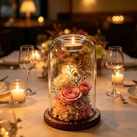 Support de bougie en verre avec fleurs préservées, bouteille d'aromathérapie, couvercle anti-poussière, semi-fait main, rose et hortensia, cadeau pour la Saint-Valentin