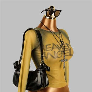 PEEQI Nuova Collezione Primavera: <span class=keywords><strong>Top</strong></span> <span class=keywords><strong>Sexy</strong></span> da Donna in Rete Trasparente con Maniche Corte e Stampa di Lettere, Crop <span class=keywords><strong>Top</strong></span> Aderente per Abbigliamento Streetwear Femminile - Product Image 5