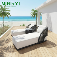 Ensemble de meubles d'extérieur de luxe en gros, chaise longue en aluminium pour patio, chaise de plage en corde tressée imperméable, chaises longues d'extérieur