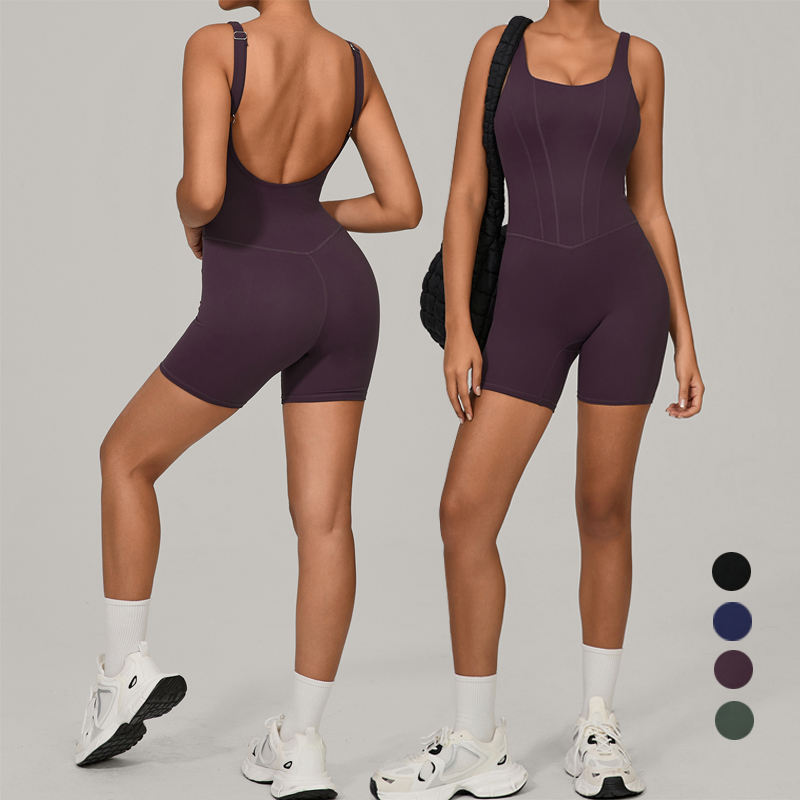 Women's Custom Logo High Elastic Naked Feeling Yoga Sleeveless Short Bodysuit Compression Sports Eco-Friendly Quick Dry Four-Way