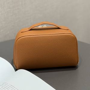 Bolsa de Maquillaje Simple de Alta Gama con Cremallera de Cuero Genuino para Viajes, Portátil, de Gran Capacidad, Anti-Robo y Ligera - Product Image 3