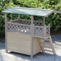 Maison pour chat de luxe écologique en bois et métal, avec terrasse et escalier, résistante aux intempéries, design élégant, pour l'extérieur