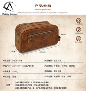 Sacs à main en cuir de vachette rétro Andong pour homme, grande capacité, multifonction, trousse de toilette, sac de rangement pour la vie quotidienne - Product Image 3