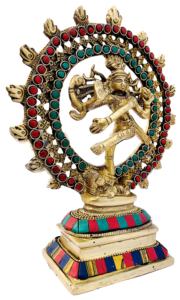 Statue de Shiva dansant en laiton de Nirmala Handicrafts, travail de pierre coloré, art religieux fait main du Rajasthan - Product Image 2