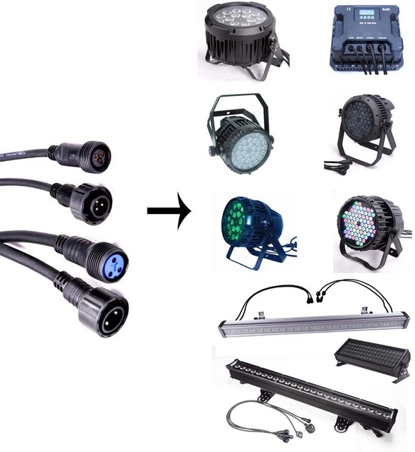 Waterproof IP65 Professional 2M DMX Cable Power Cable for Outdoor DJ Stage LED Par Light1M DMX PowerCON EU/USA Cable Connector