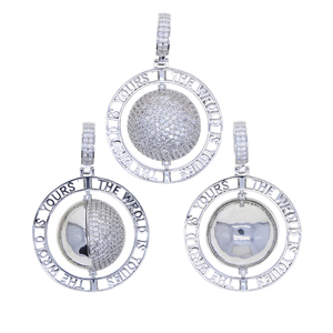 Lettera all'ingrosso, il mondo è tuo, <span class=keywords><strong>collana</strong></span> Hip Hop con ciondolo rotondi rotondi con gioielli da uomo placcati in rodio - Product Image 3