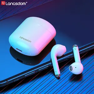 Langsdom T17ワイヤレスイヤホンボリュームコントロールスポーツBluetooth 5.0ヘッドフォン真のワイヤレスイヤフォンIphone TWS用デュアルマイク