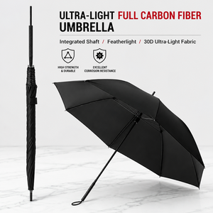Paraguas Recto de Fibra de Carbono Ultraligero con Diseño Minimalista de Alta Gama, 106 cm de Diámetro, Apertura Manual, Recubrimiento Negro UPF50, Logotipo Personalizado - Product Image 1