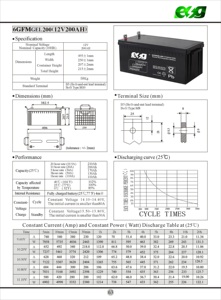 ESG 12v 200ah Batería de almacenamiento solar / Energía de almacenamiento de energía eólica recargable AGM MF plomo ácido Baterí - Product Image 6