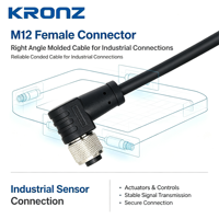 Connecteur de capteur circulaire industriel KRONZ M12 à 4 broches, codé A, coudé, femelle, pré-câblé, câble de 2 m, non blindé, IP67, à vis, étanche, CE