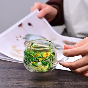 Nouveau design tasse à thé en verre à haute teneur en borosilicate résistant à la chaleur tasse à lait à double fleur séchée avec poignée tasse à café - Product Image 4
