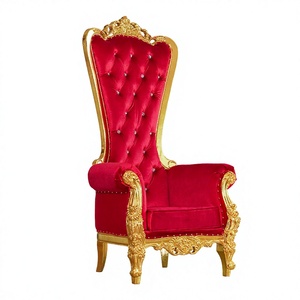Fauteuils Trône Traditionnels Tuftés pour Location de Mariage, Tailles Queen et King, Rouge et Or, pour Salon - Vente en Gros - Product Image 4