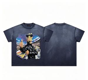 プレミアム卸売メンズアシッドウォッシュヒップホップTシャツ、通気性のあるルーズフィットダメージ加工ヴィンテージロックバンドプリントTシャツ、複数のスタイル - Product Image 3