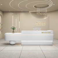 Bureau de réception moderne en bois blanc avec éclairage LED, durable et réglable, pour hôtel, salle de sport, bureau, bar et hall