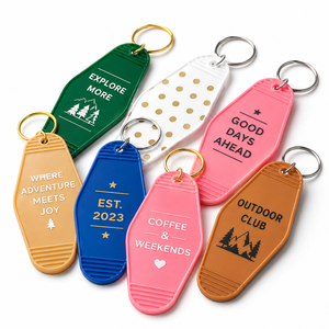 Custom Printed Logo Retro Vintage Motel Hotel Keychain Blank Plastic <b>Key</b> Tag Bulk Vinyl Retro Hotel Keychain - Product Image 1