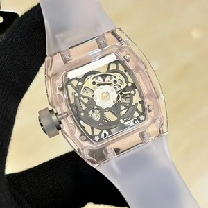 Montre squelette de luxe pour homme, nouvelle collection, avec boîtier en cristal rose premium, mouvement mécanique automatique, étanche, lumineuse, style sportif et design. - Product Image 5