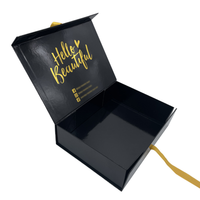 Boîte d'emballage de luxe pour produits de beauté, boîte cadeau magnétique noire brillante personnalisée avec logo, coffrets cosmétiques rigides pliables, boîtes à maquillage