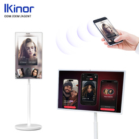 Mini TV LED Inteligente Android de 21.5 Pulgadas, 4+64GB, Blanco, Portátil con Ruedas, Carga Móvil, Batería Integrada, Pantalla LCD Interactiva Full HD 1080p