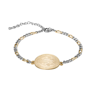 Pulsera de Acero Inoxidable con Medalla de <span class=keywords><strong>San</strong></span> <span class=keywords><strong>Benito</strong></span> Católica, Bañada en Oro de 18k, Plata/Oro - Product Image 5