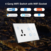 Interrupteur tactile intelligent WiFi 4 voies avec prise universelle, panneau en verre trempé, 10A 240V, maison intelligente pour Alexa
