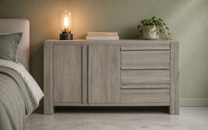 <span class=keywords><strong>Aparador</strong></span> Grande de <span class=keywords><strong>Roble</strong></span> <span class=keywords><strong>Blanco</strong></span> <span class=keywords><strong>y</strong></span> Gris Natural para Sala de Estar o Dormitorio Estilo Escandinavo - Product Image 2
