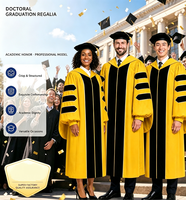 Ensemble de 3 pièces de tenue de doctorat personnalisée, Robe de remise de diplôme PhD Or et Noir avec capuche et toque, Vente en gros