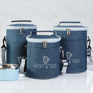 Enjoy & Cate Oxford Cloth Lunch Bag Round Insulated Portable Outdoor Office Worker Bento Tote - Product Image 1